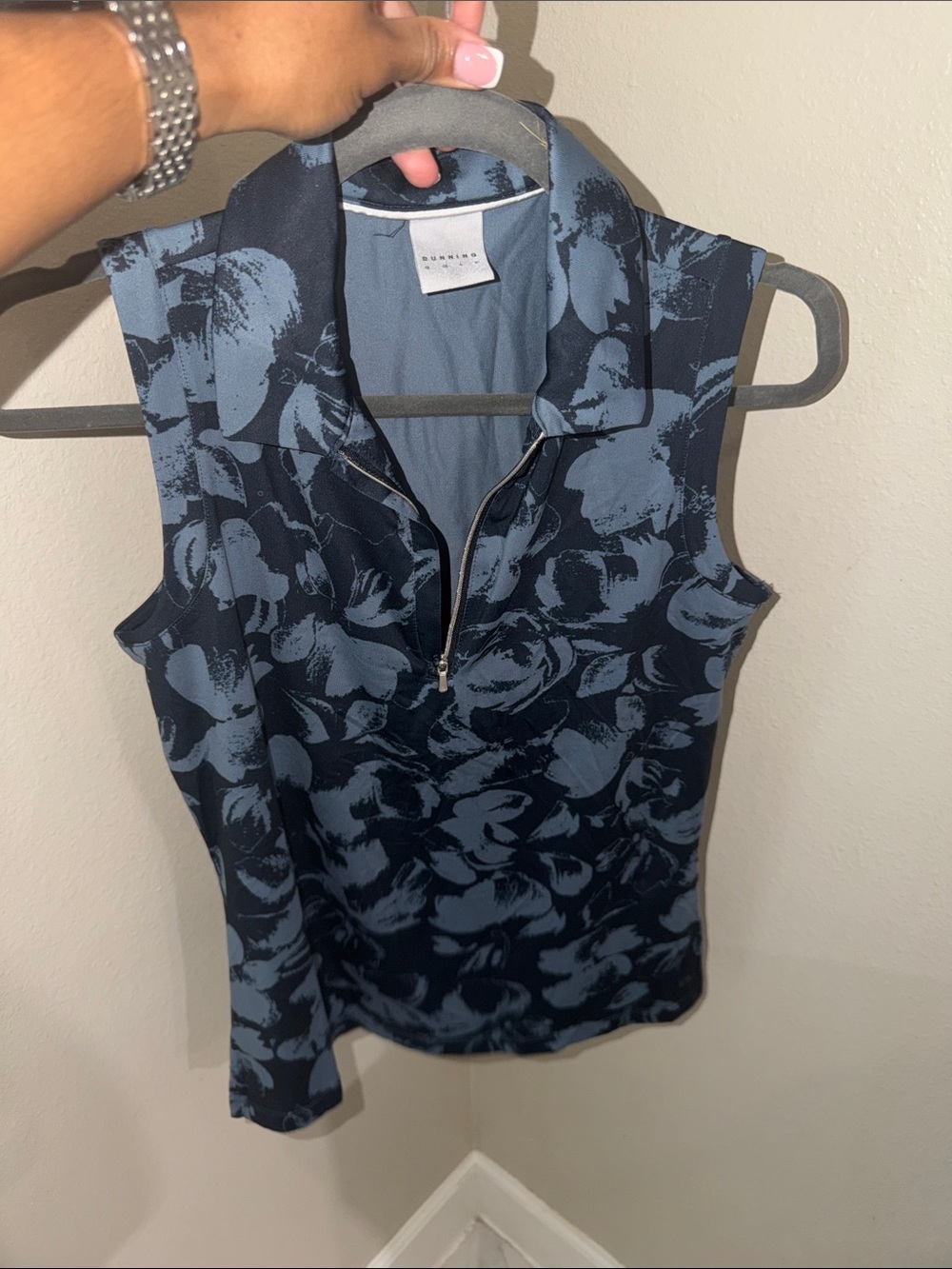 Club Monaco Navy Floral Zip Polo Tank